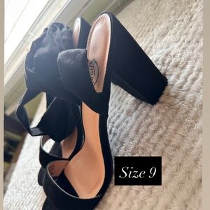 Black Suede Block Heel Sandals with Ankle Wrap